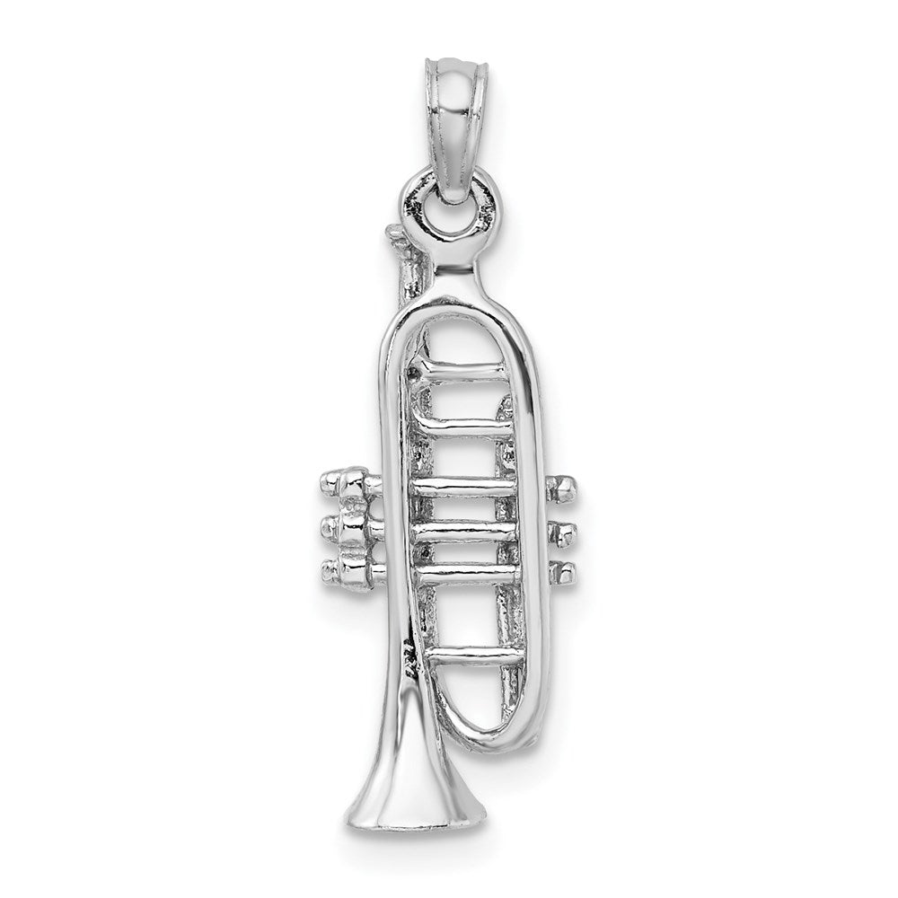 Image of ID 1 14k White Gold Solid Polished 3-D Trumpet Pendant