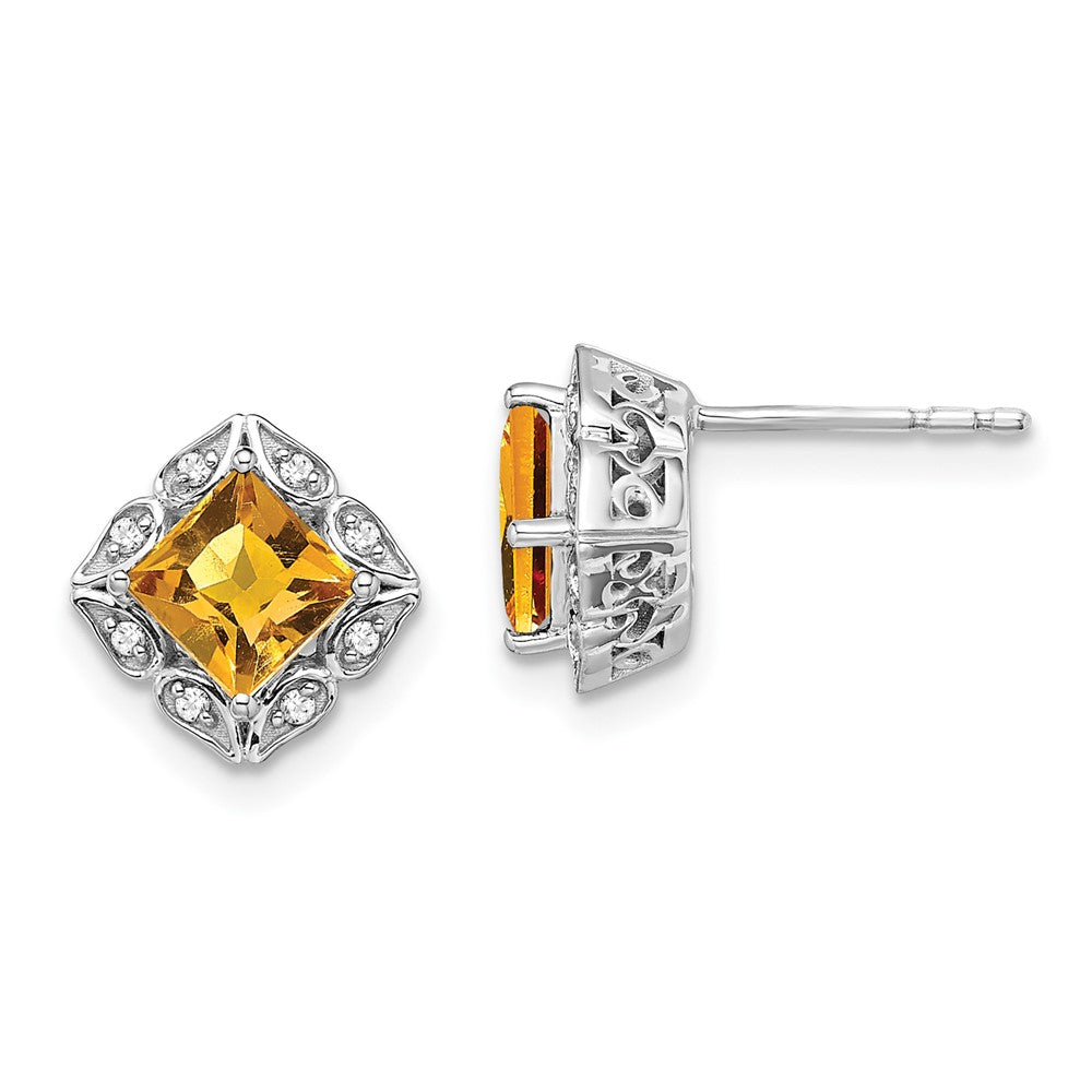 Image of ID 1 14k White Gold Square Citrine and Real Diamond Earrings