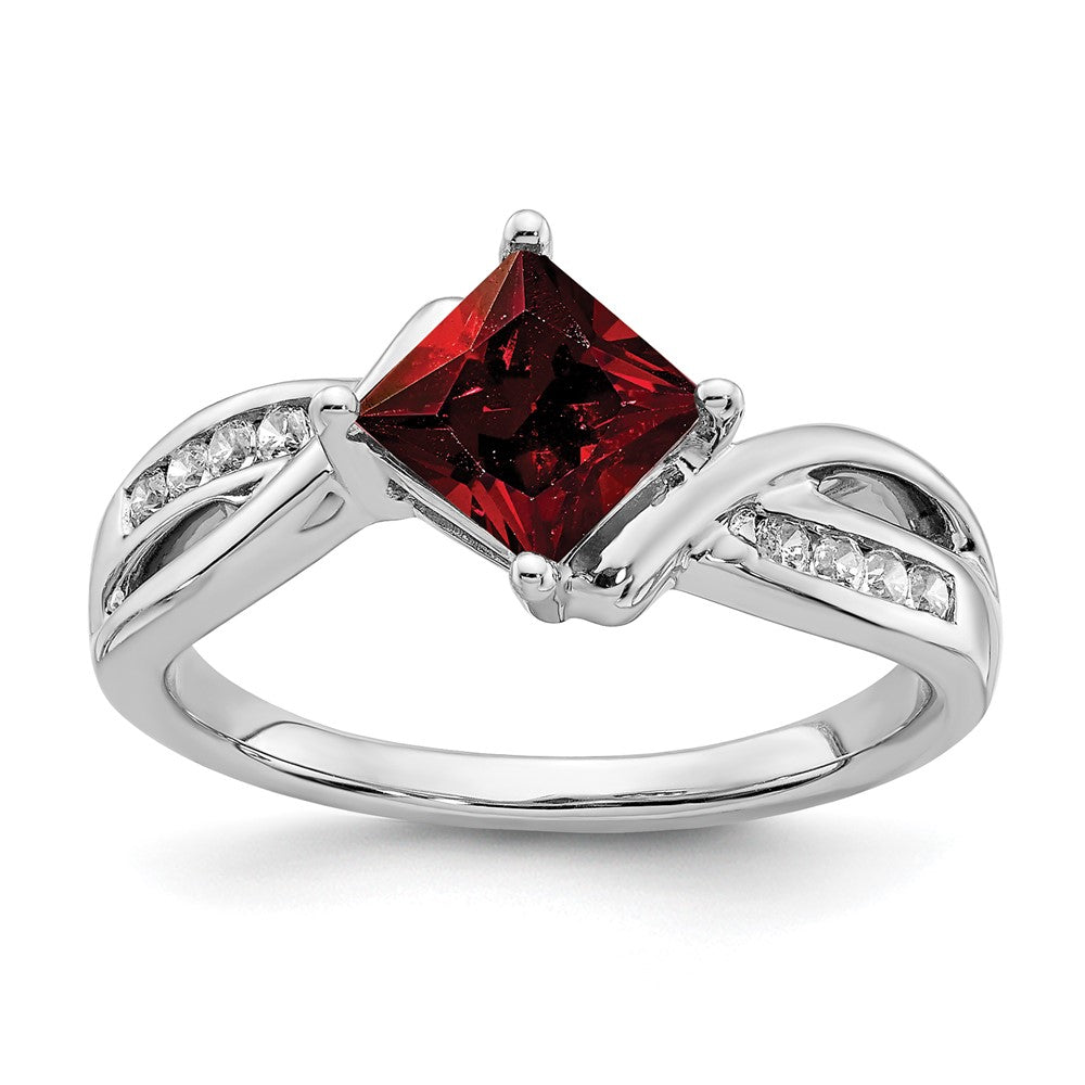 Image of ID 1 14k White Gold Square Garnet and Real Diamond Ring