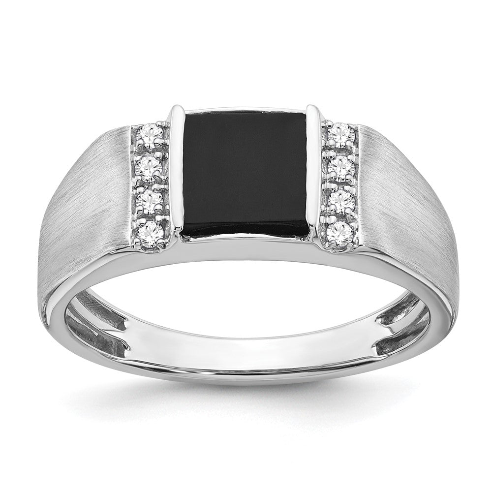Image of ID 1 14k White Gold Square Onyx and Real Diamond Mens Ring