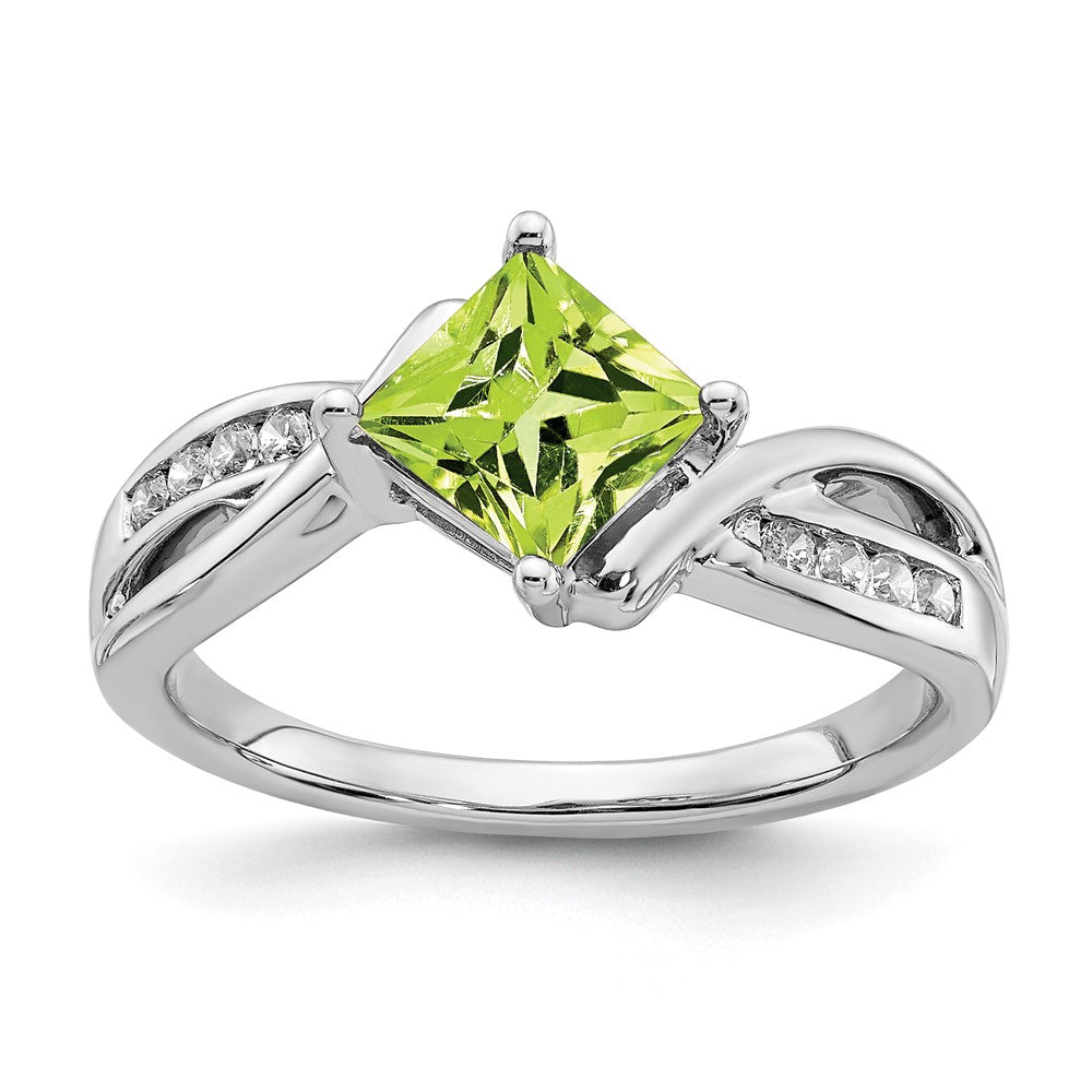 Image of ID 1 14k White Gold Square Peridot and Real Diamond Ring