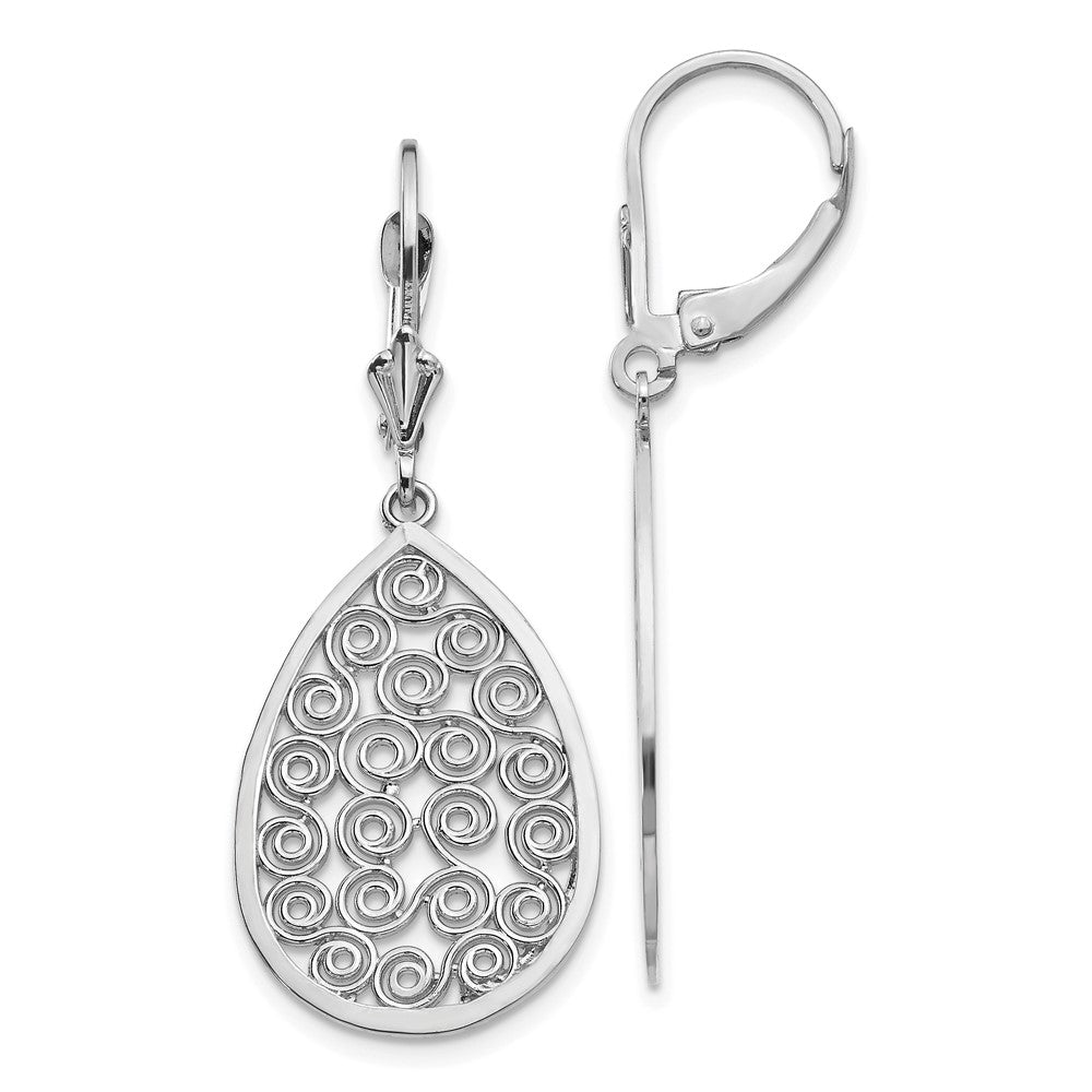 Image of ID 1 14k White Gold Teardrop Filigree Dangle Leverback Earrings