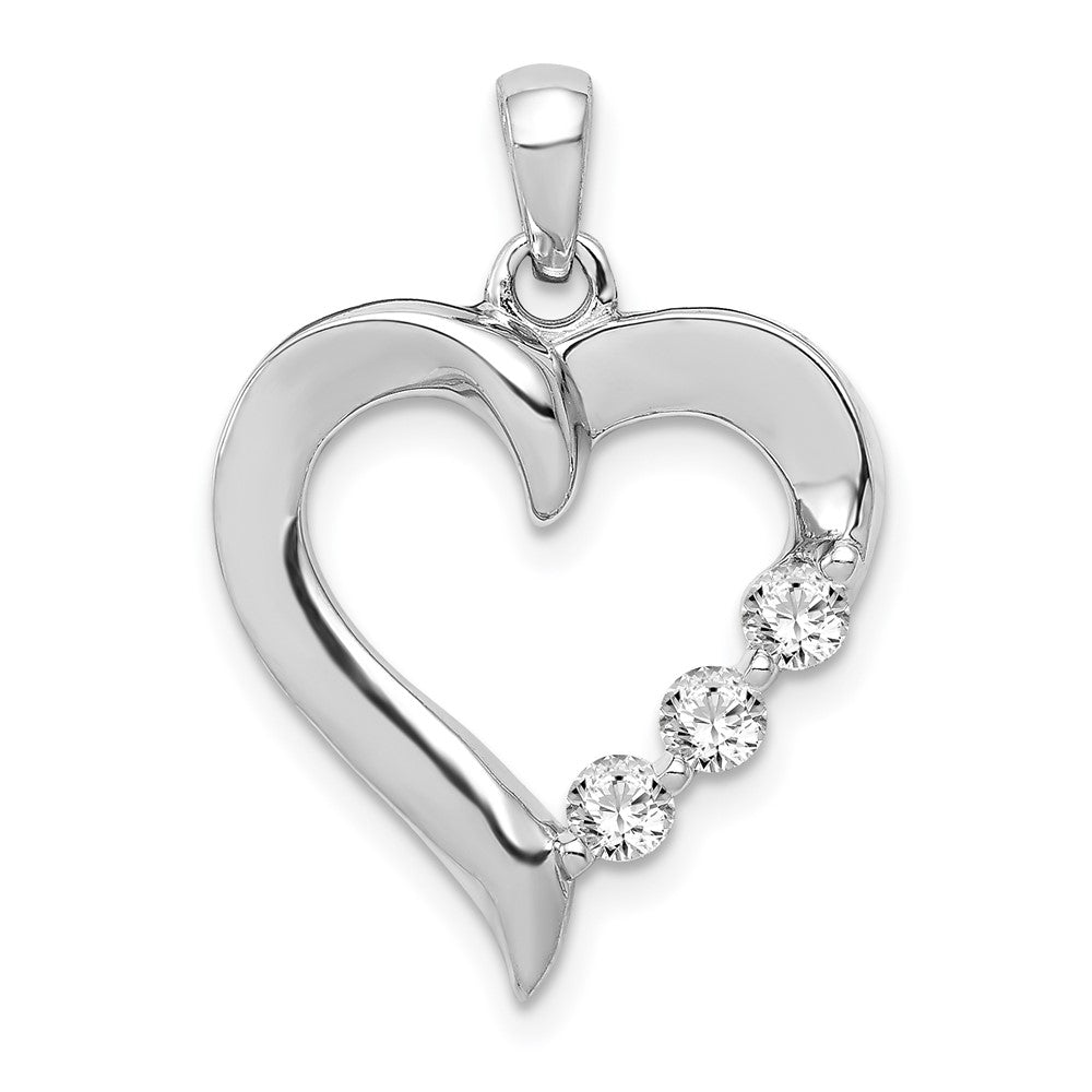 Image of ID 1 14k White Gold Three Stone 1/4ct Real Diamond Heart Pendant