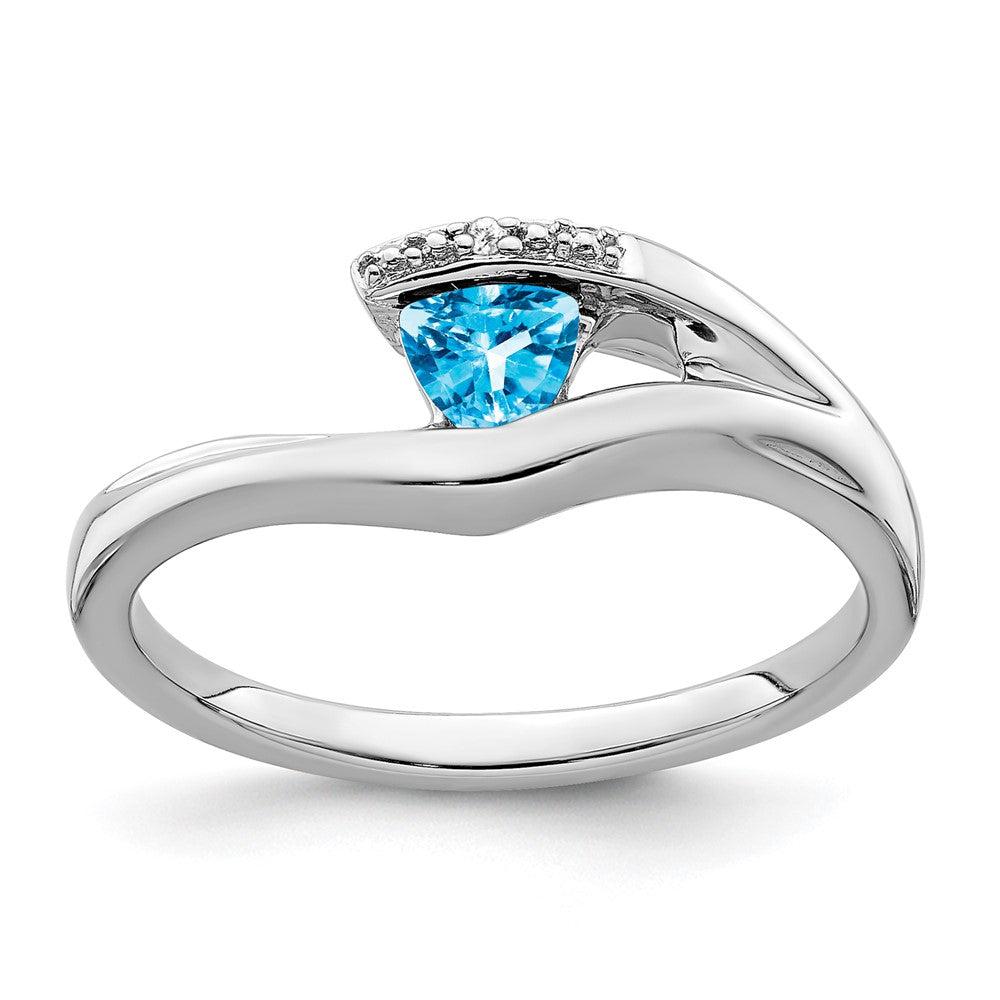 Image of ID 1 14k White Gold Trillion Blue Topaz and Real Diamond Ring