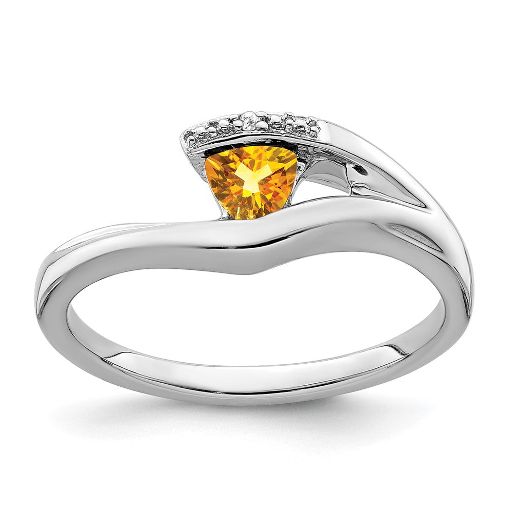 Image of ID 1 14k White Gold Trillion Citrine and Real Diamond Ring