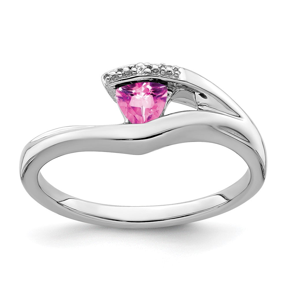 Image of ID 1 14k White Gold Trillion Created Pink Sapphire and Real Diamond Ring