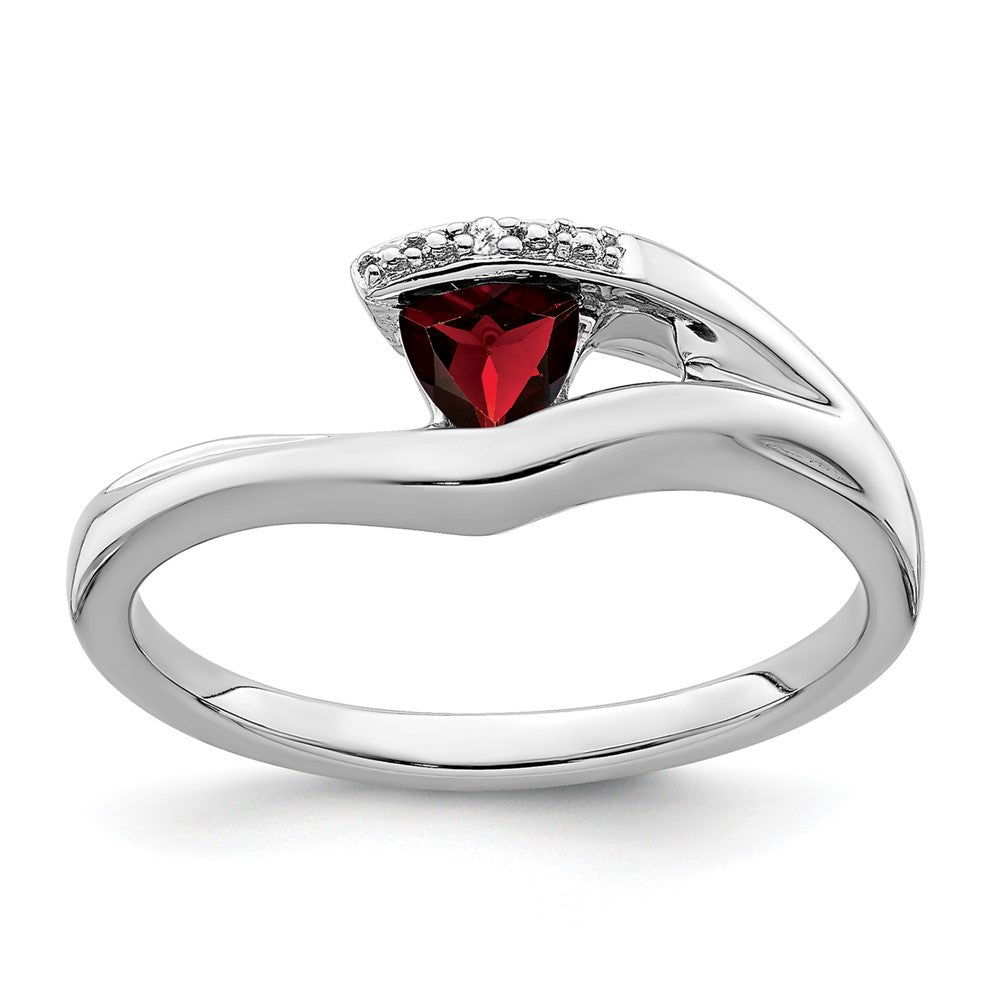 Image of ID 1 14k White Gold Trillion Garnet and Real Diamond Ring