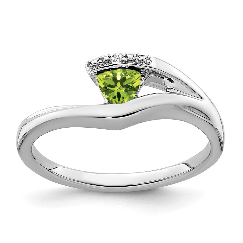 Image of ID 1 14k White Gold Trillion Peridot and Real Diamond Ring