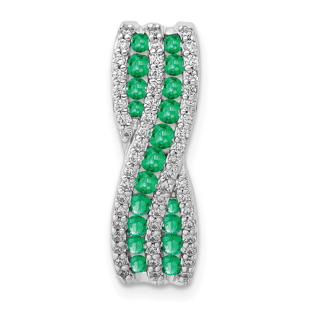 Image of ID 1 14k White Gold Twist Real Diamond and Emerald Fancy Chain Slide