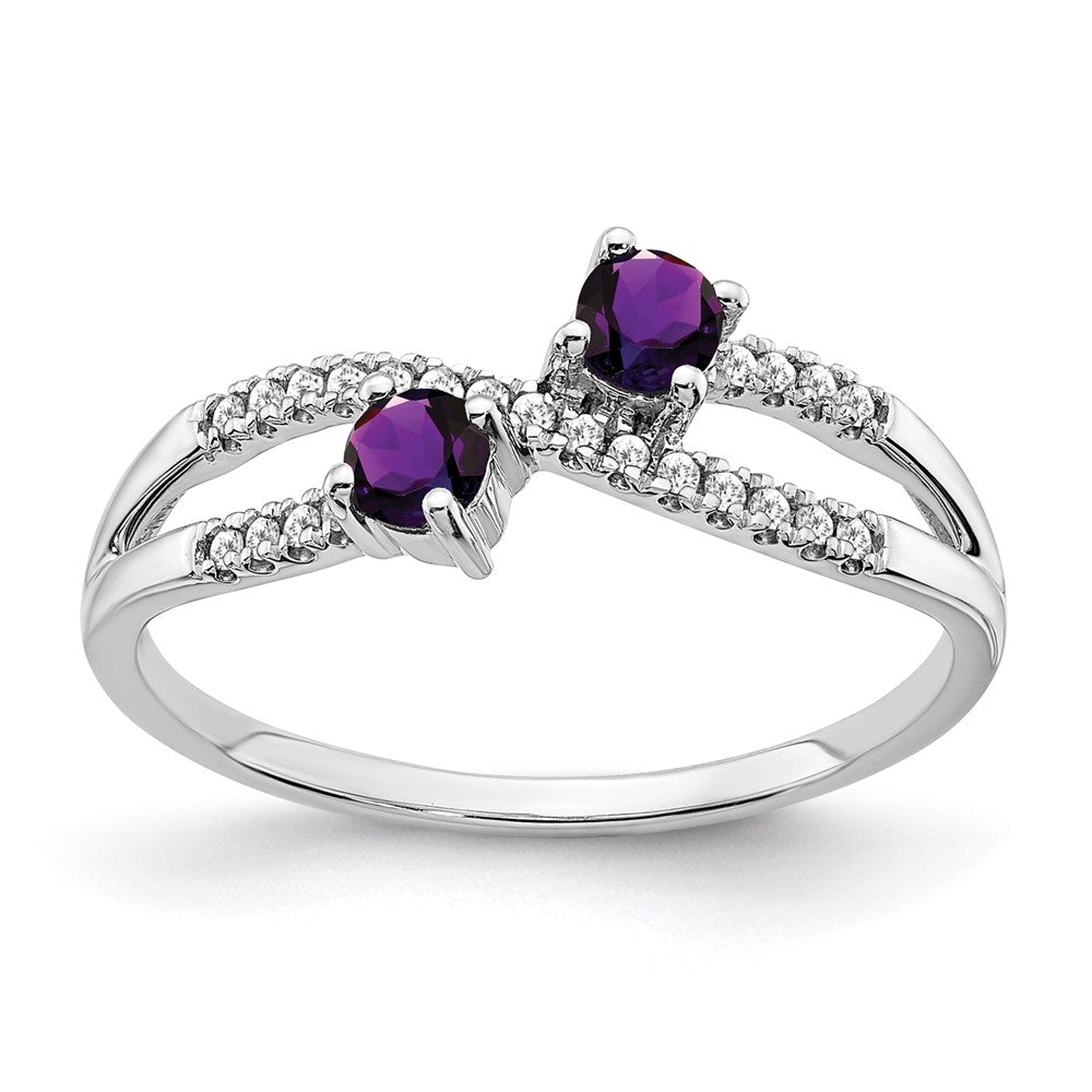 Image of ID 1 14k White Gold Two-stone Amethyst and Real Diamond Ring