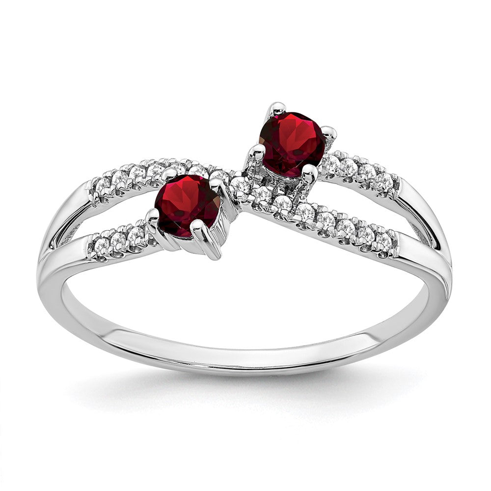 Image of ID 1 14k White Gold Two-stone Garnet and Real Diamond Ring