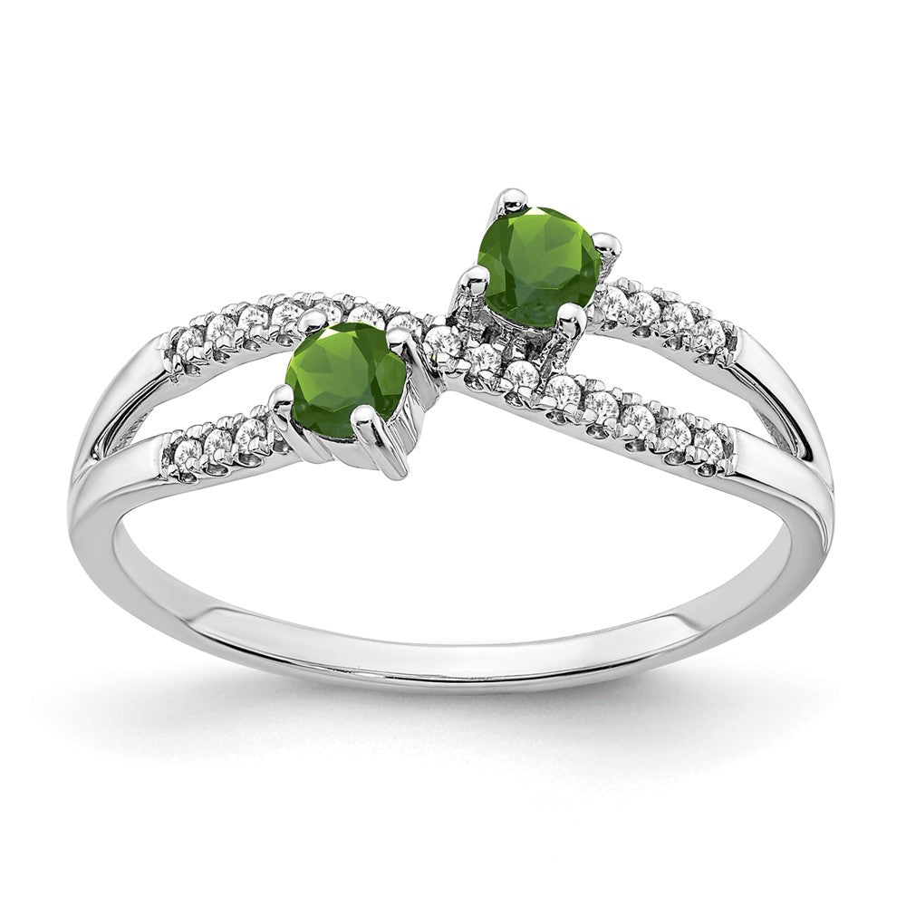 Image of ID 1 14k White Gold Two-stone Peridot and Real Diamond Ring