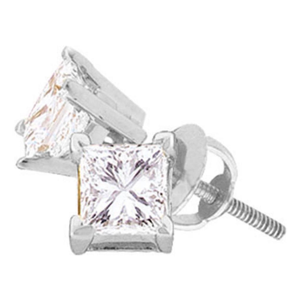 Image of ID 1 14k White Gold Unisex Princess Diamond Solitaire Stud Earrings 1/2 Cttw (Certified)
