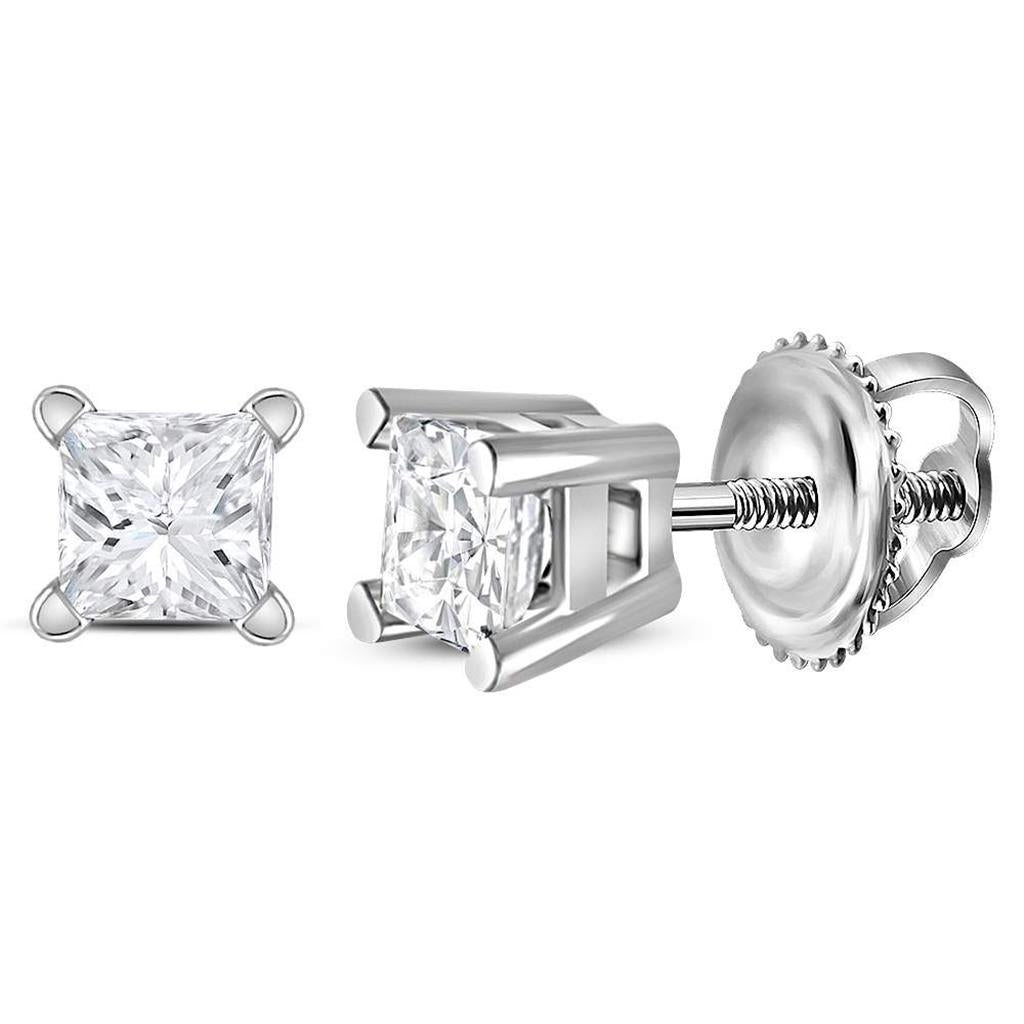 Image of ID 1 14k White Gold Unisex Princess Diamond Solitaire Stud Earrings 1/4 Cttw (Certified)