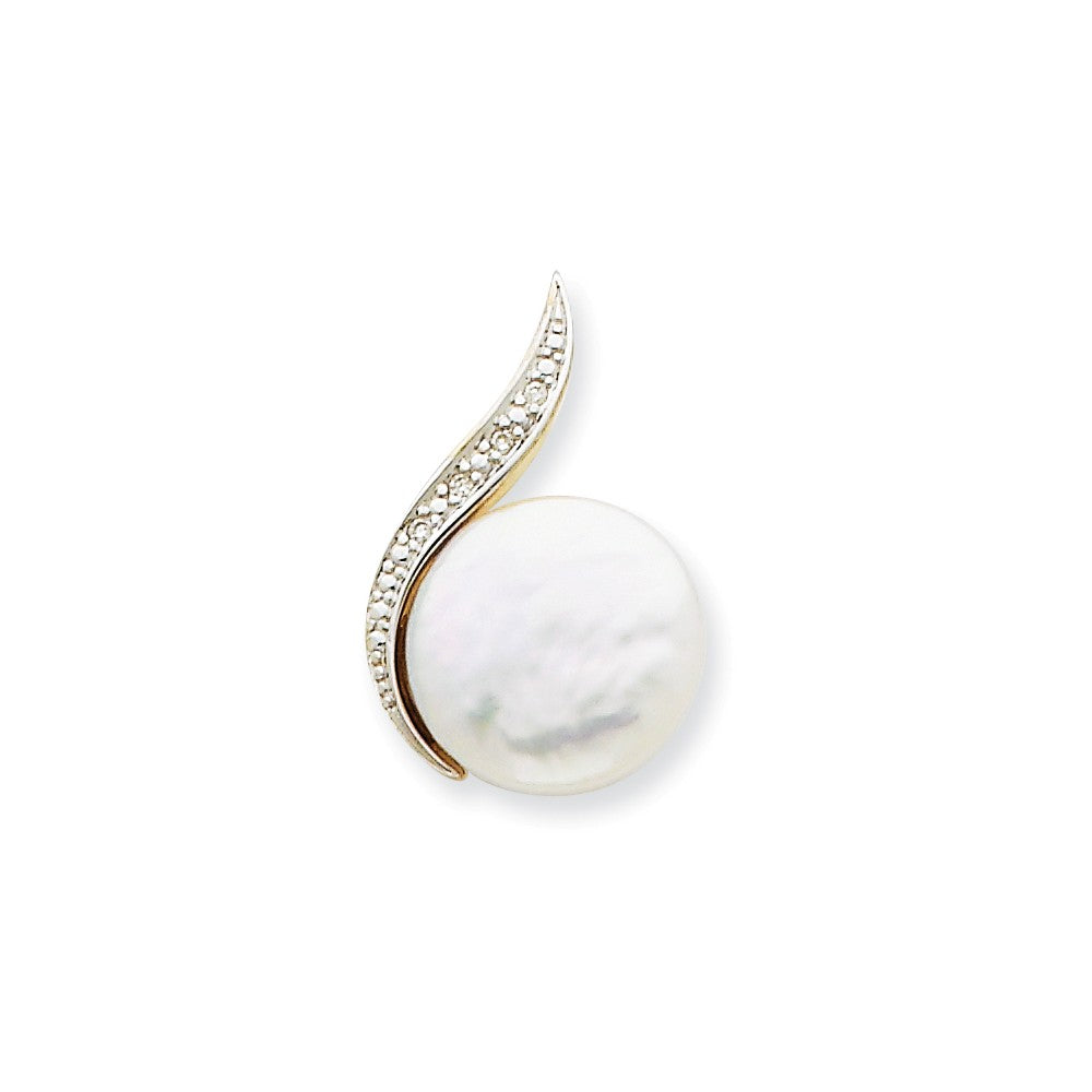 Image of ID 1 14k White Gold and Rhodium Diamond and Cultured Pearl Pendant