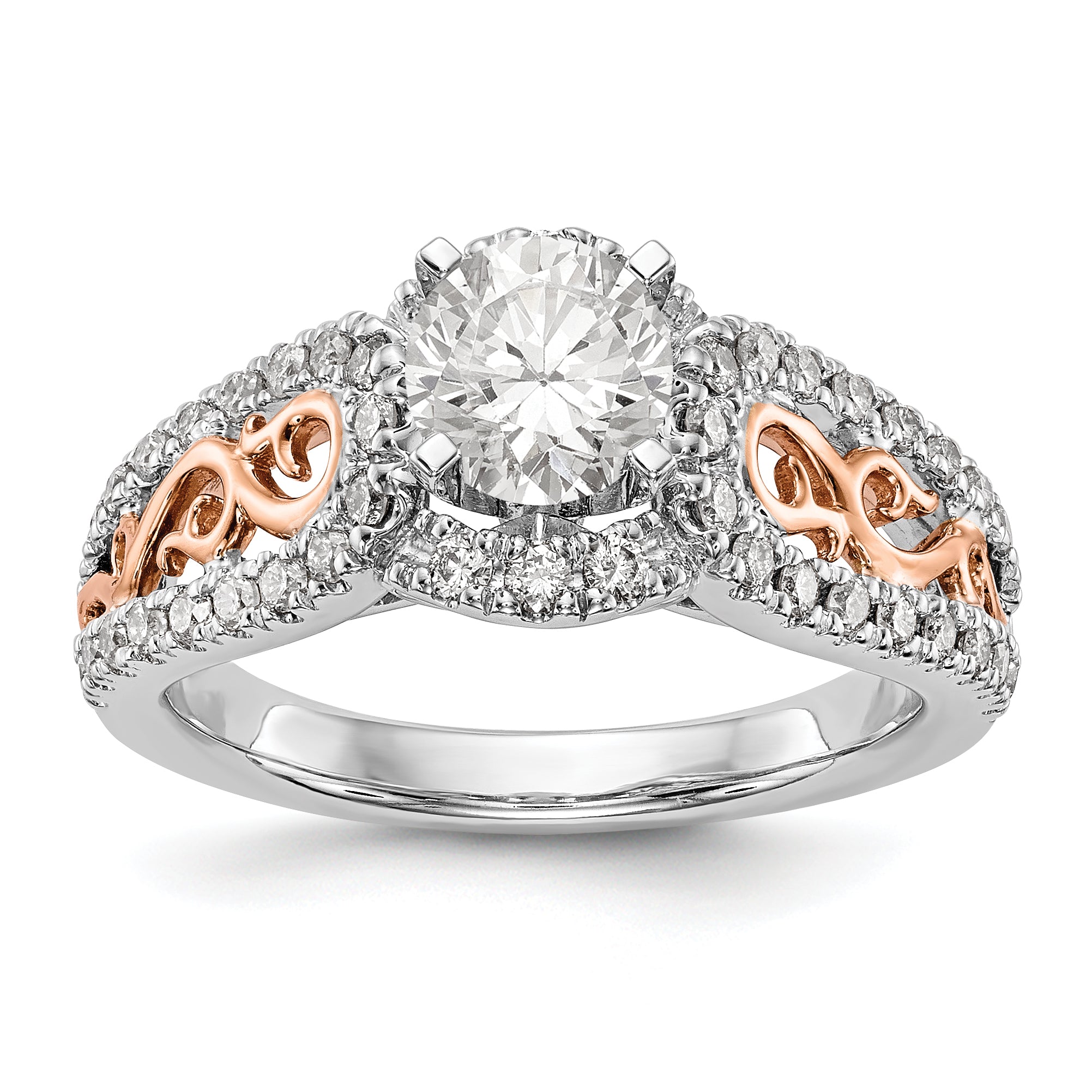 Image of ID 1 14k White Gold and Rose Gold Diamond Peg Set CZ Engagement Ring