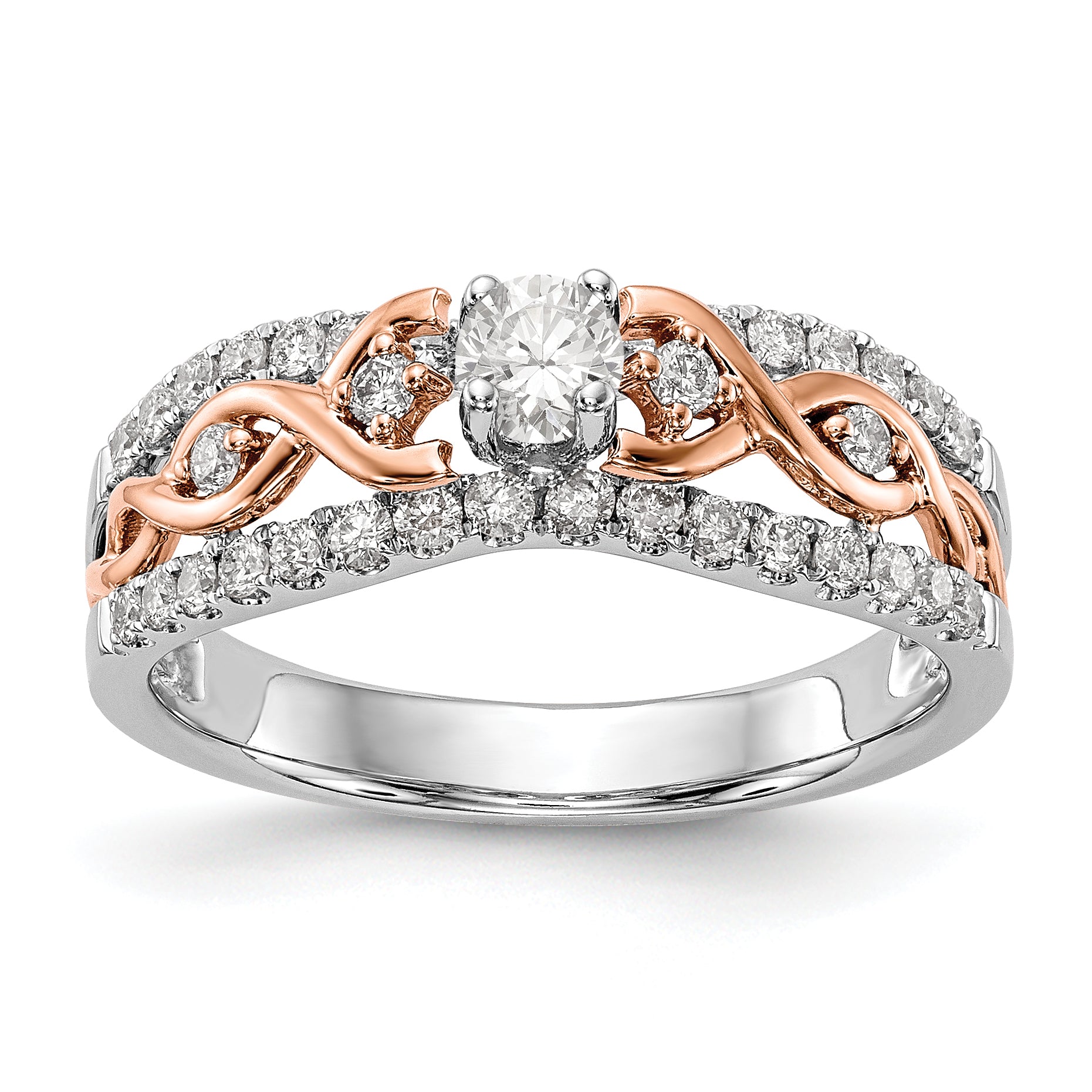 Image of ID 1 14k White Gold and Rose Gold Peg Set Diamond Engagement Ring