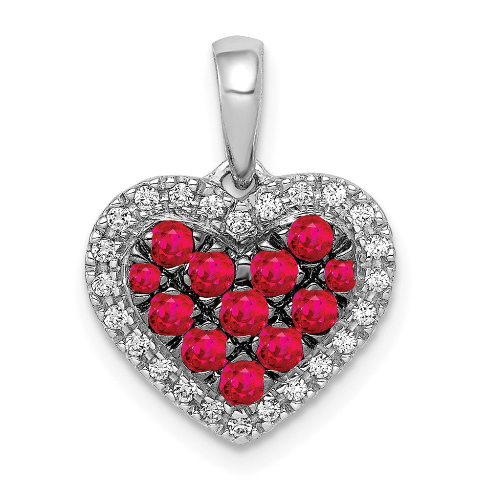 Image of ID 1 14k White Gold w/Black Rhodium Real Diamond/31 Ruby Heart Pendant