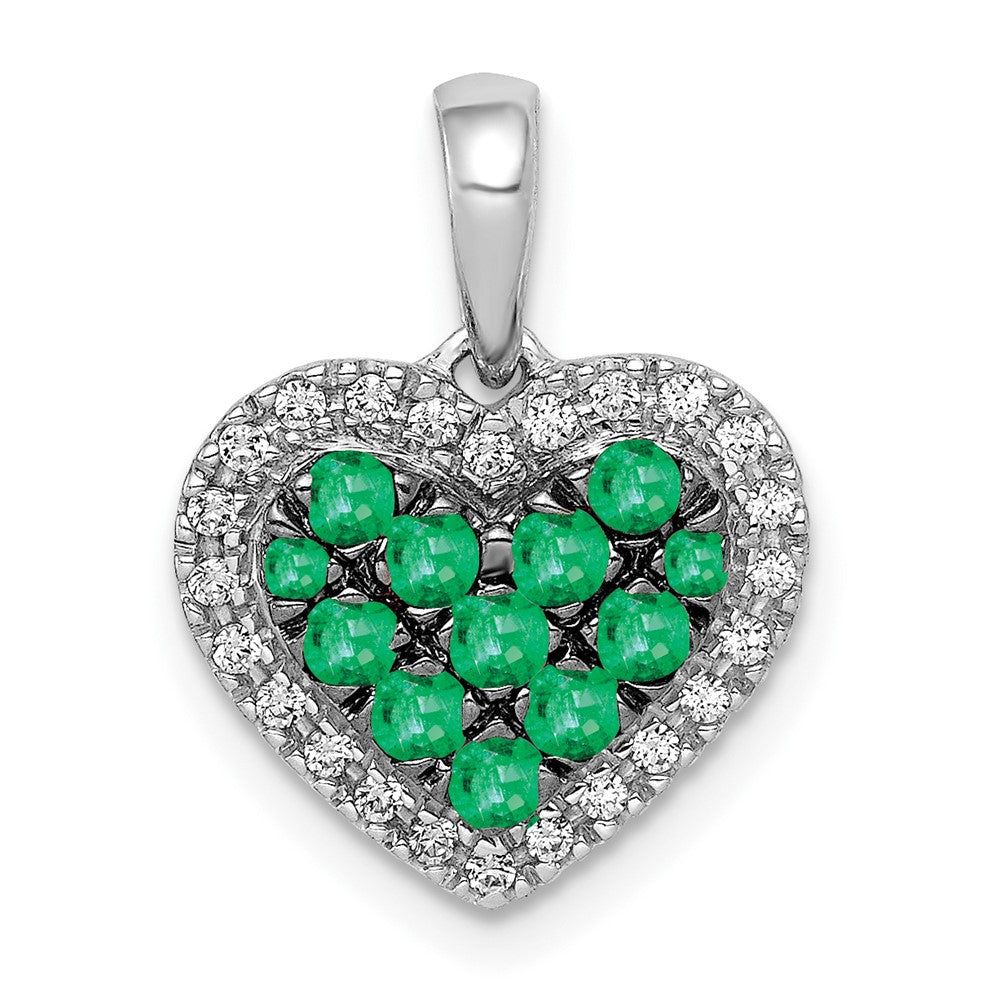 Image of ID 1 14k White Gold w/Black Rhodium Real Diamond/Emerald Heart Pendant