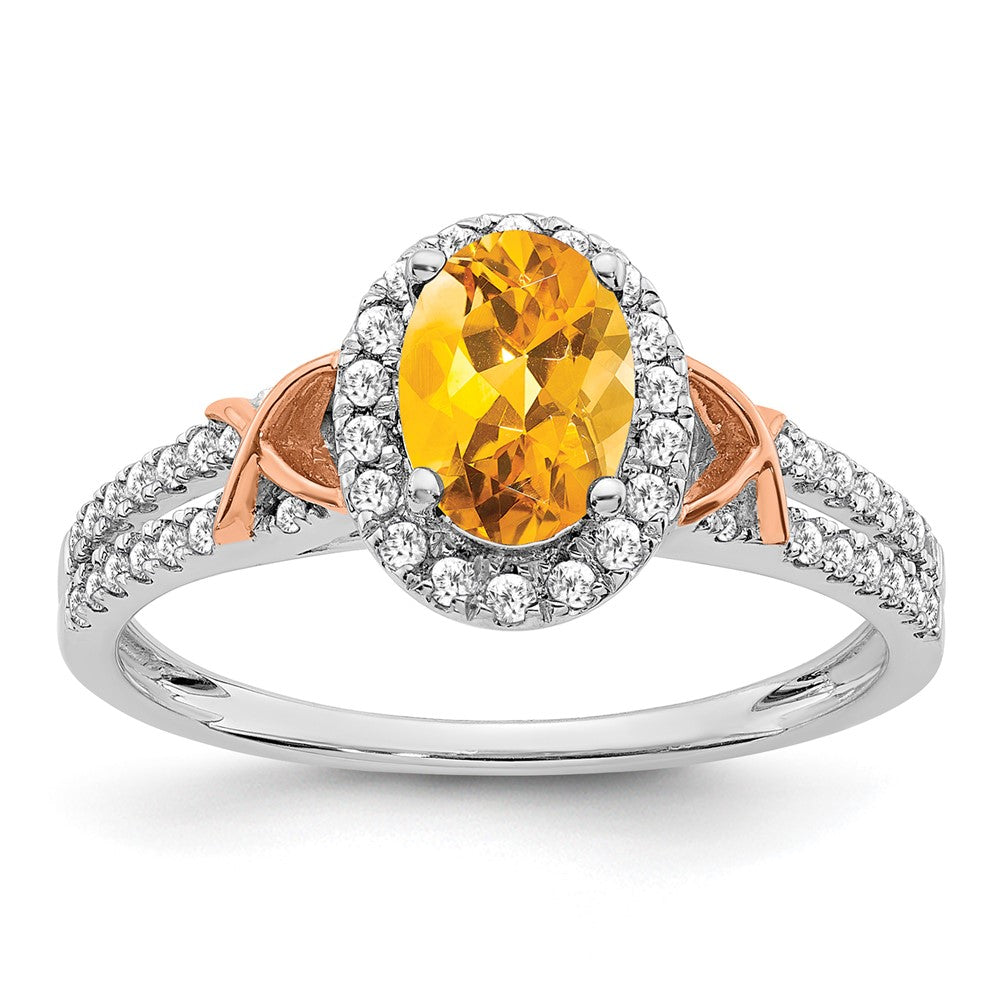 Image of ID 1 14k White Gold w/RG Accent Citrine and Real Diamond Halo Ring