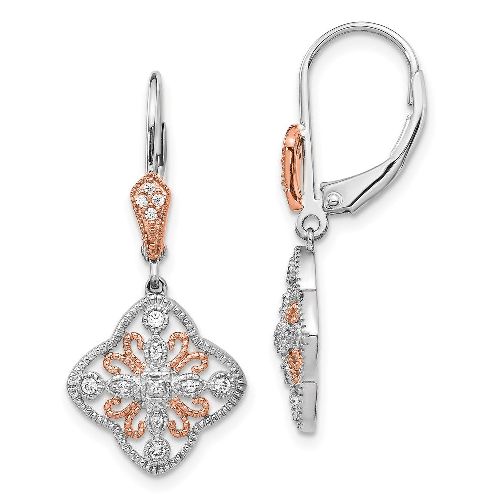 Image of ID 1 14k White Gold w/Rose Rhodium Real Diamond Leverback Earrings