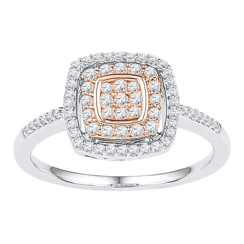 Image of ID 1 14k White Rose-tone Gold Round Diamond Square Frame Cluster Ring 3/8 Cttw