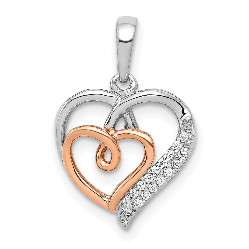 Image of ID 1 14k White and Rose Gold 1/20ct Real Diamond Double Hearts Pendant