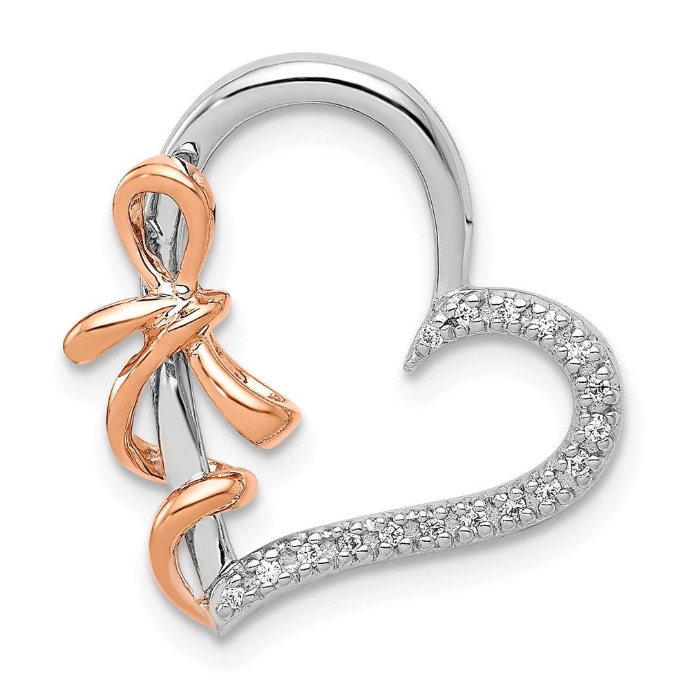 Image of ID 1 14k White and Rose Gold Real Diamond Polished Heart w/Bow Chain Slide