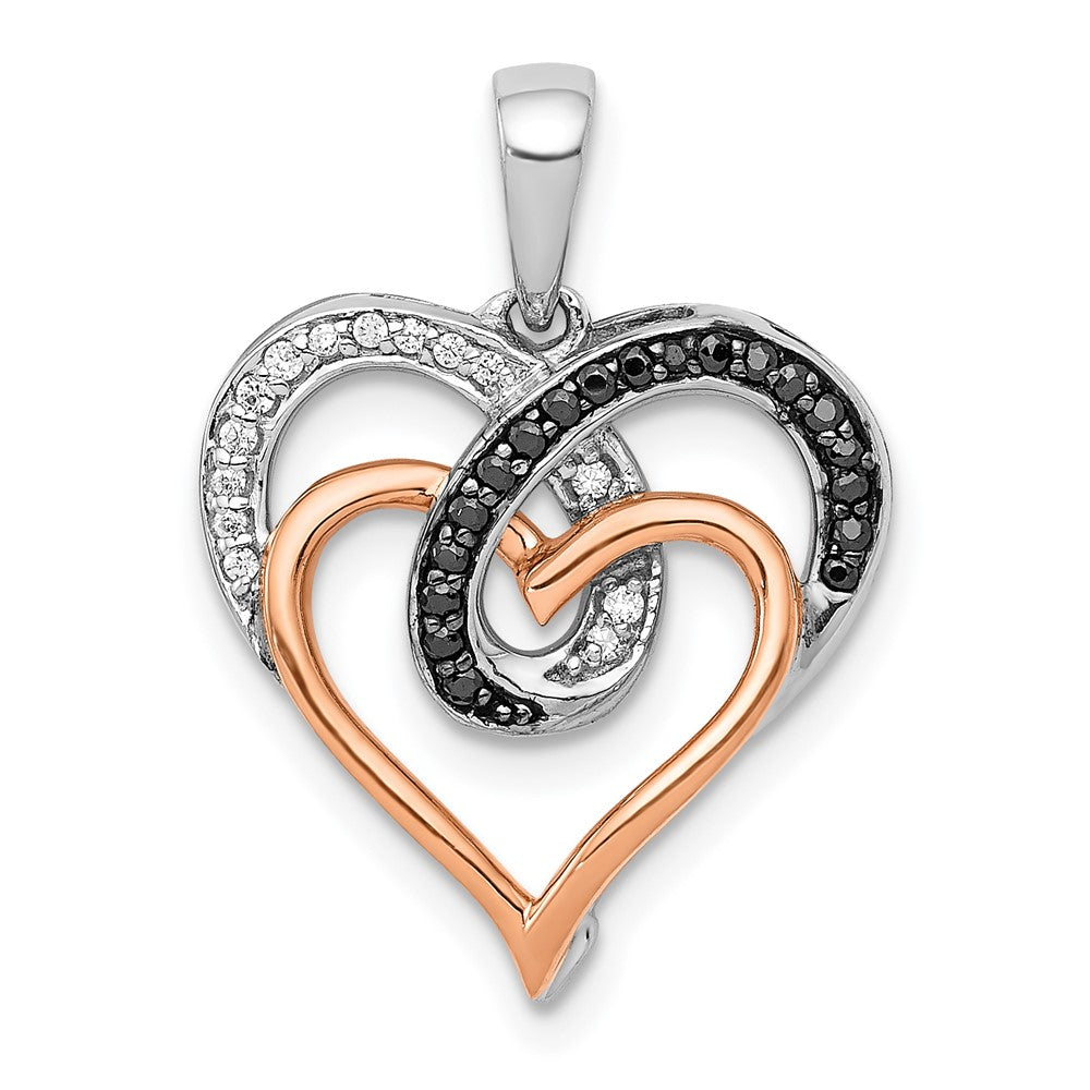 Image of ID 1 14k White and Rose Gold White and Black Real Diamond Hearts Pendant