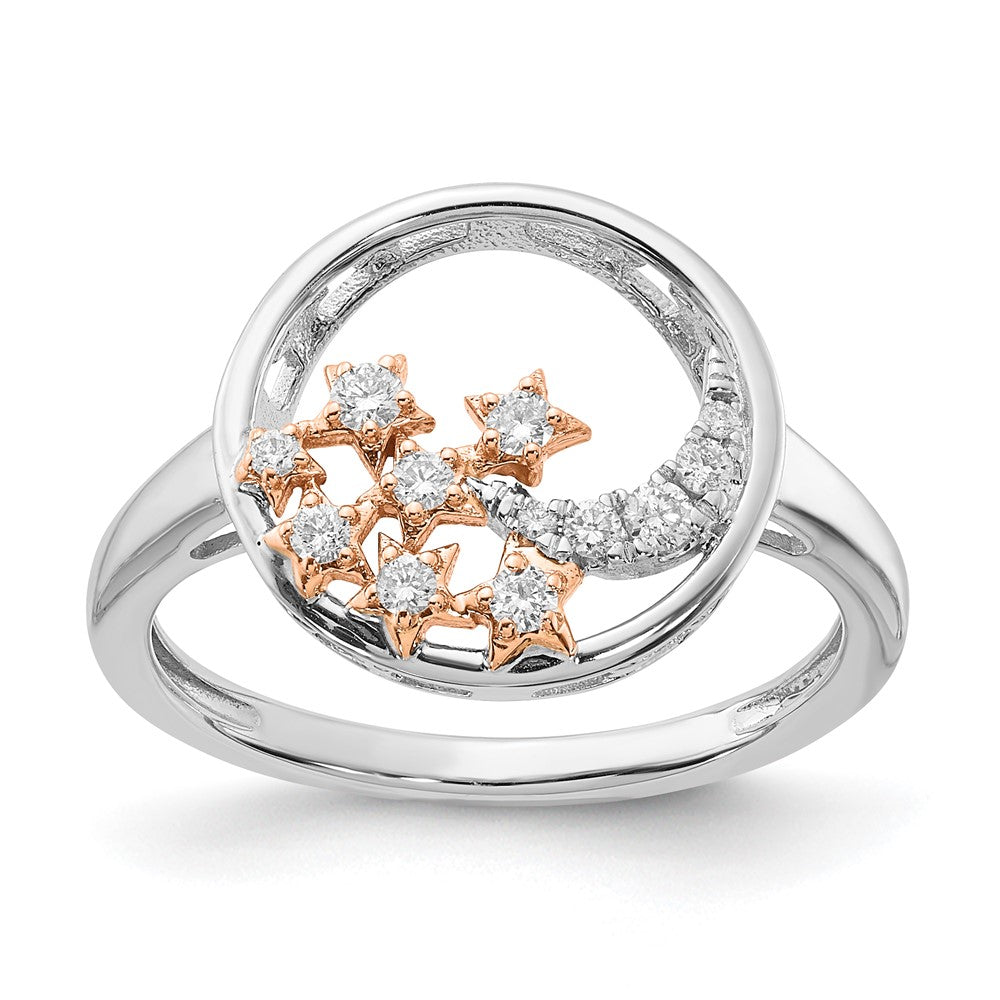 Image of ID 1 14k White and Rose Two-tone Gold Moon and Stars Circle Real Diamond Ring