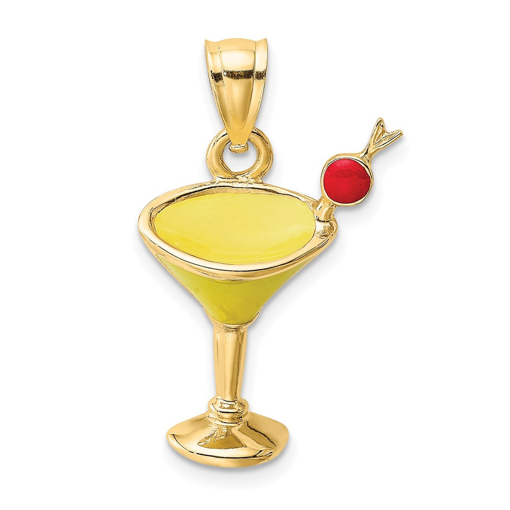 Image of ID 1 14k Yellow Gold 2-D Yellow Enameled Martini Drink w/ Cherry Charm