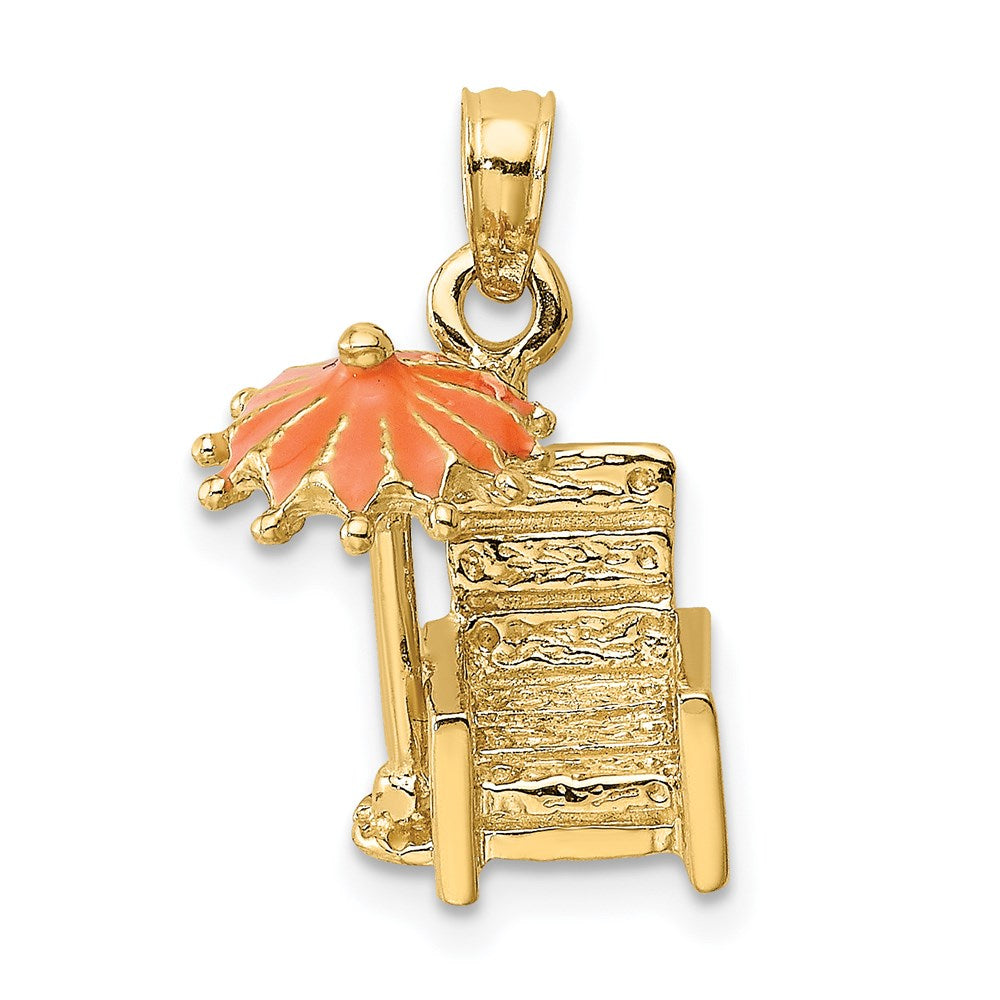 Image of ID 1 14k Yellow Gold 3-D Beach Chair w/Orange Enameled Umbrella Charm