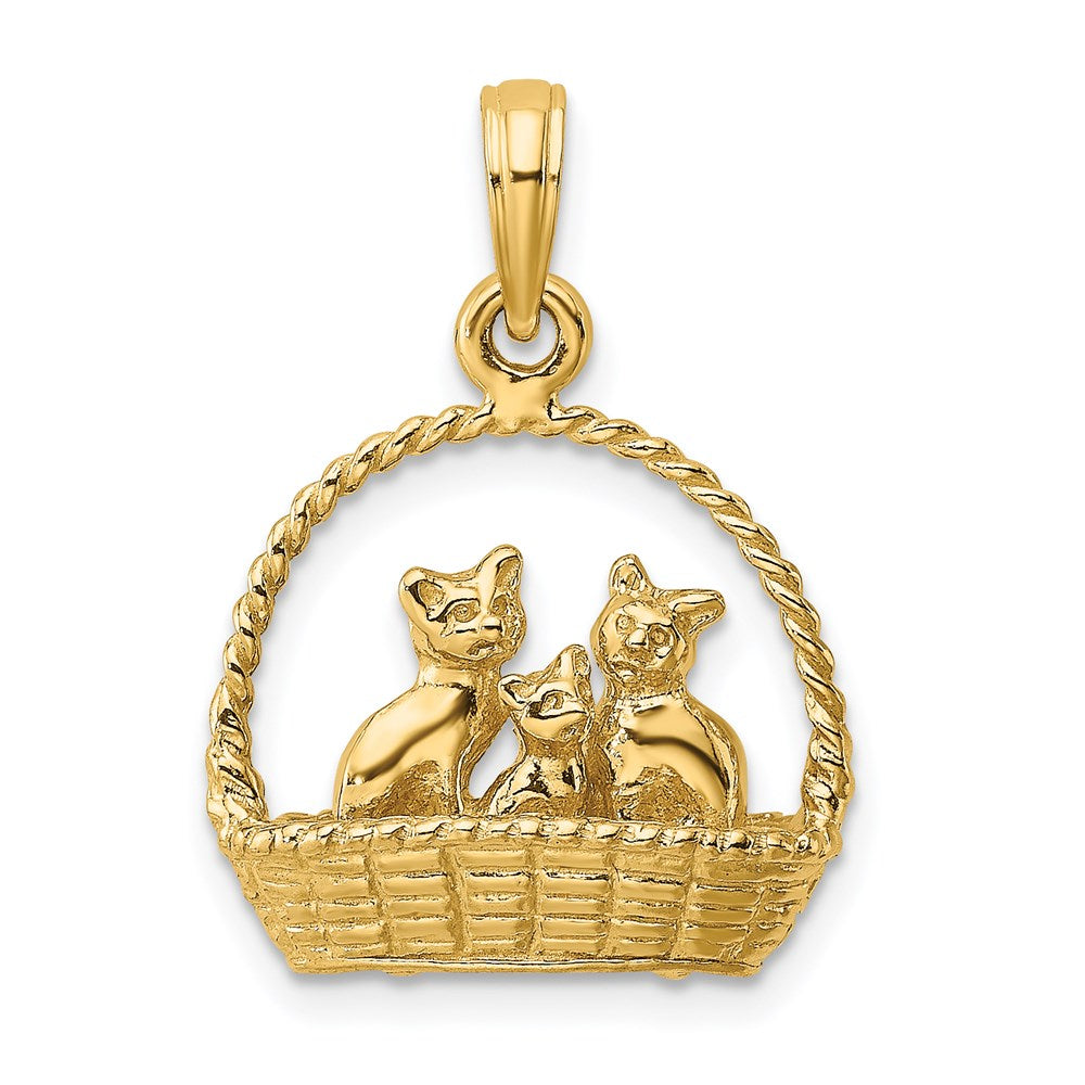 Image of ID 1 14k Yellow Gold 3-D Cats Inside Of Basket Charm