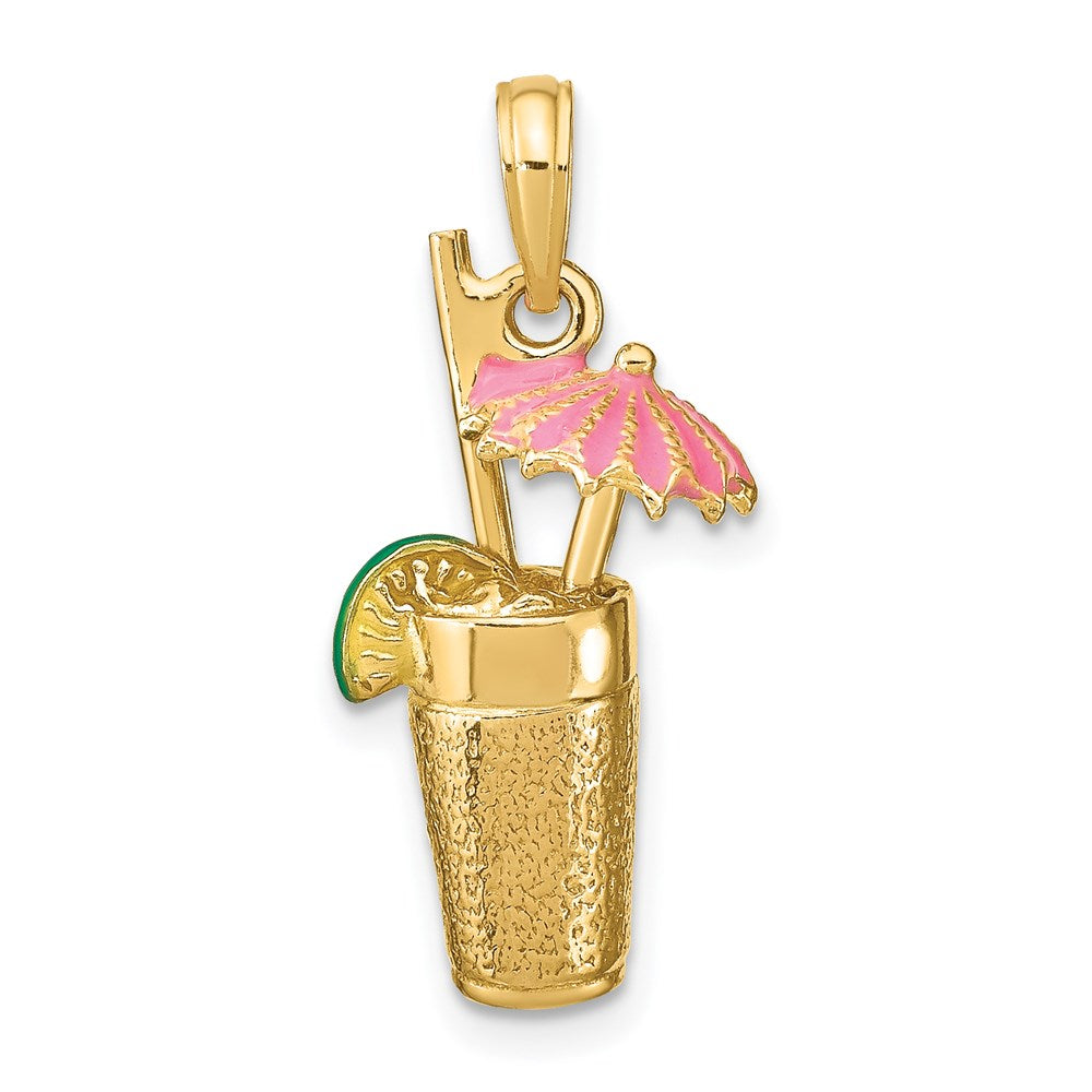 Image of ID 1 14k Yellow Gold 3-D Cocktail Drink w/Pink Enamel Umbrella Charm