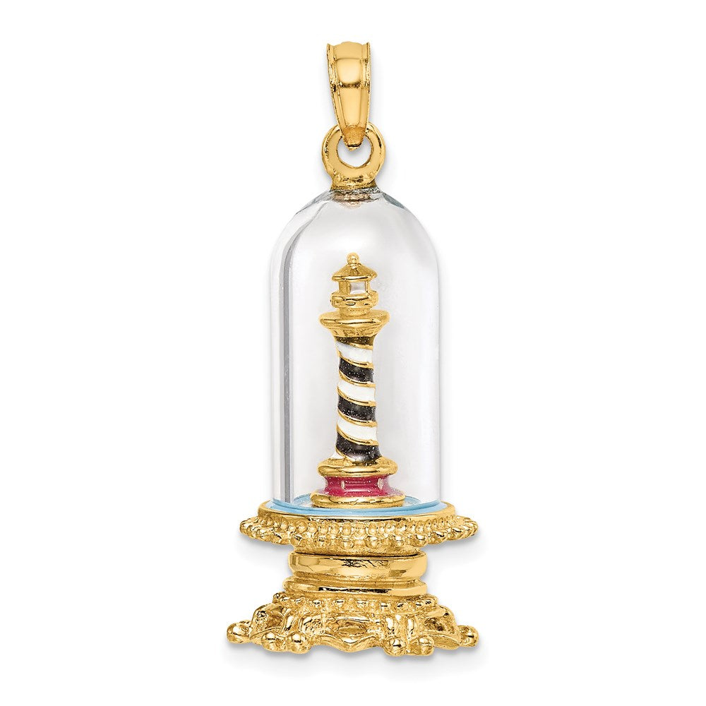 Image of ID 1 14k Yellow Gold 3-D Enamel Lighthouse In Glass Dome Charm