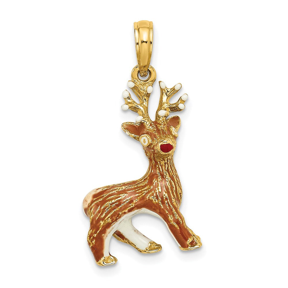 Image of ID 1 14k Yellow Gold 3-D Enamel Red Nosed Reindeer Charm