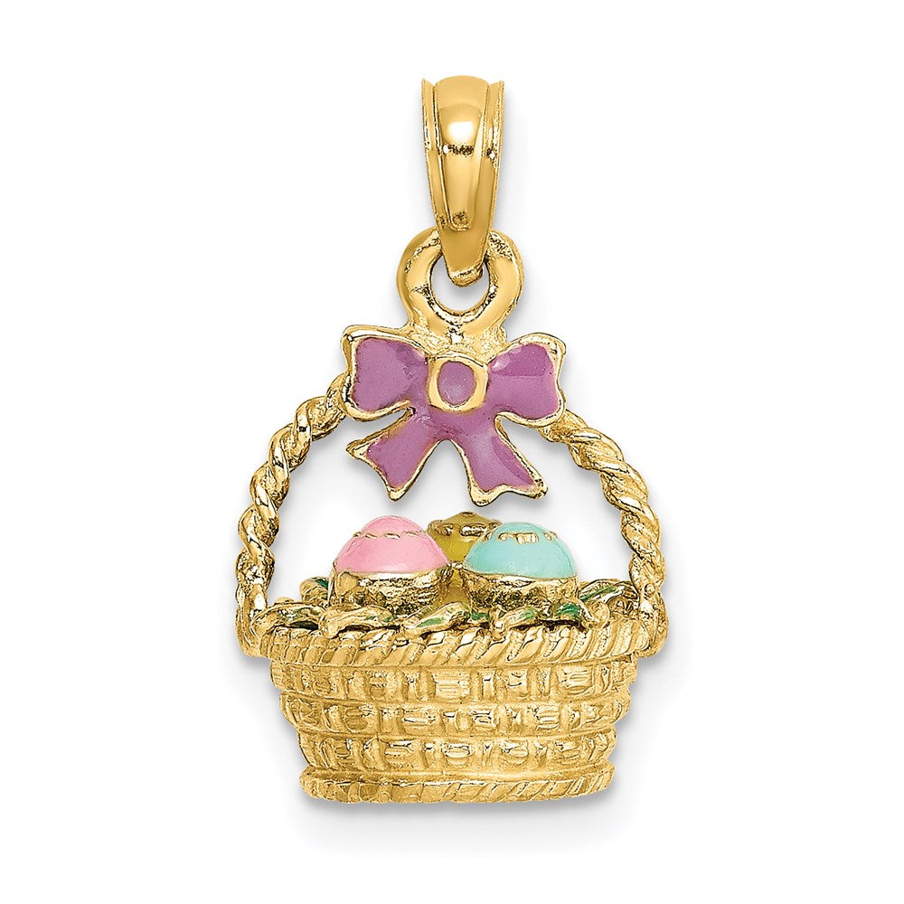 Image of ID 1 14k Yellow Gold 3-D Enameled Easter Basket w/Bow and Eggs Charm