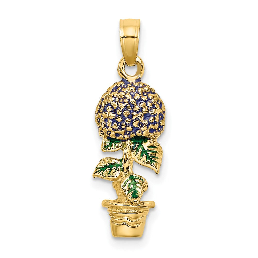 Image of ID 1 14k Yellow Gold 3-D Enameled Lavender Hydrangea Flowers In Pot Charm