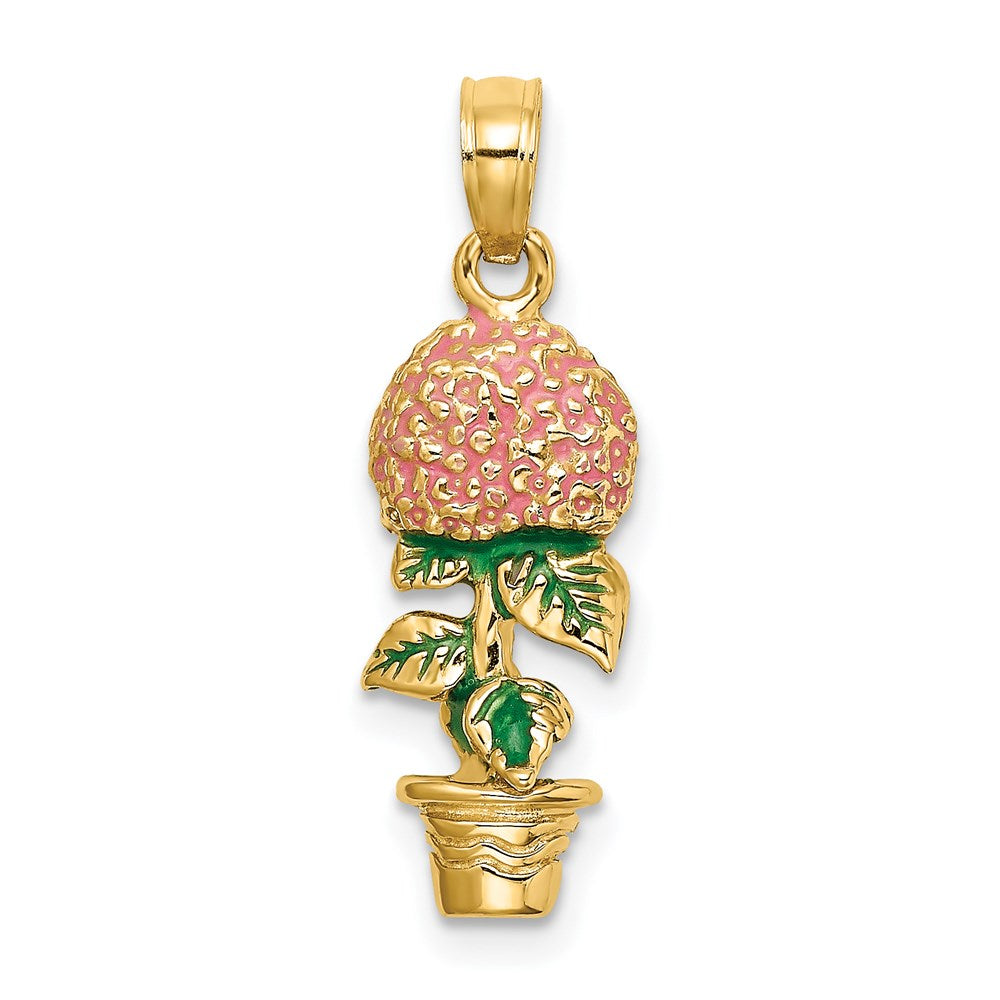 Image of ID 1 14k Yellow Gold 3-D Enameled Pink Hydrangea Flowers In Pot Charm