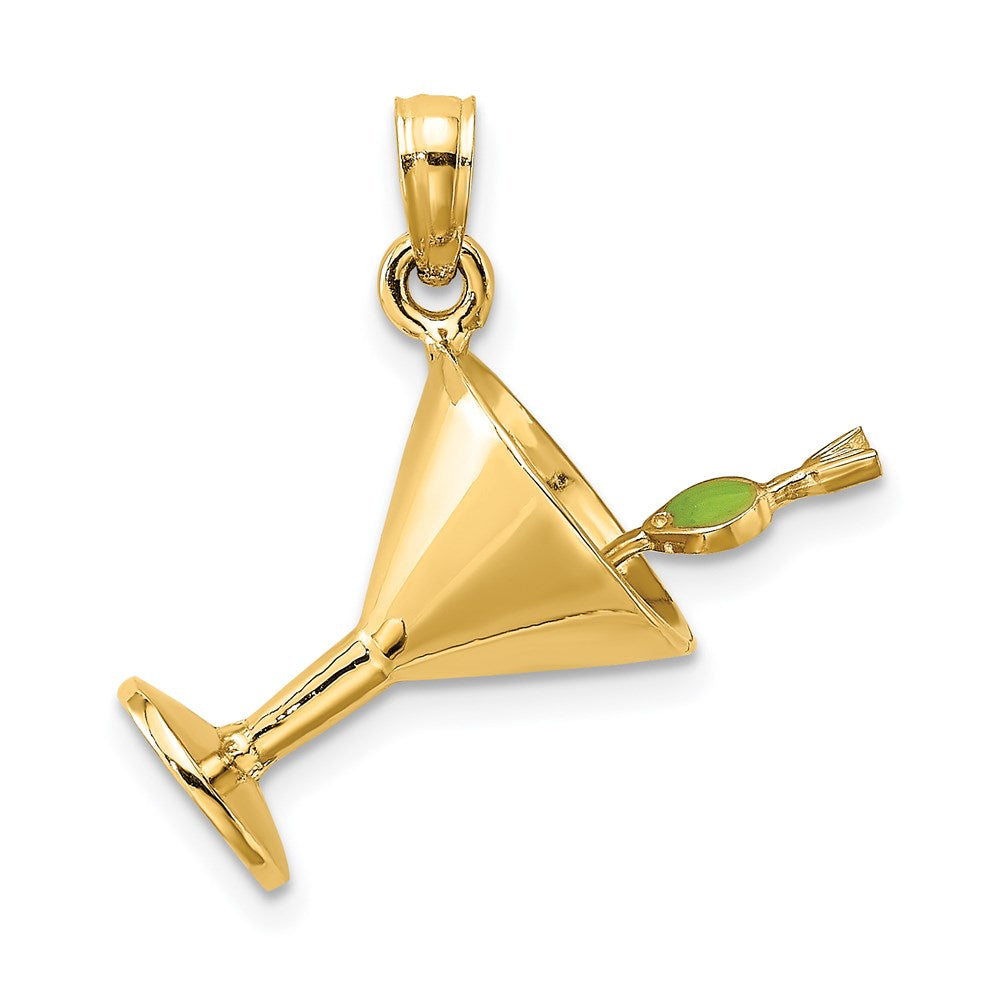 Image of ID 1 14k Yellow Gold 3-D Martini w/Olive Charm