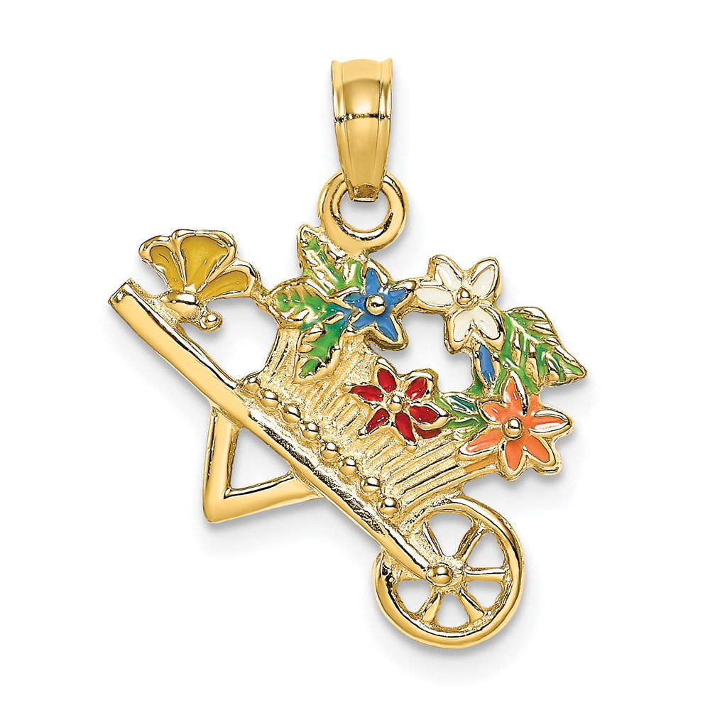 Image of ID 1 14k Yellow Gold 3-D Multi-color Enamel flower Cart Charm
