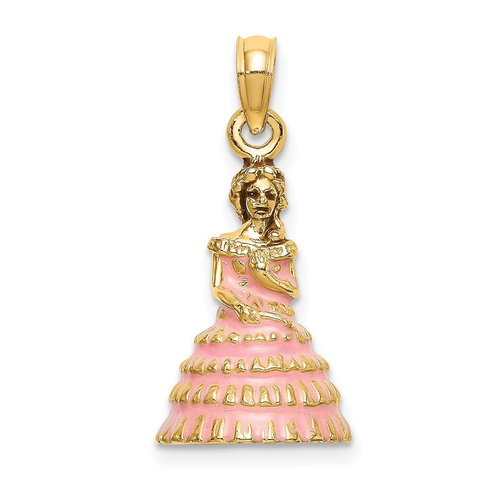 Image of ID 1 14k Yellow Gold 3-D Pink Enamel Dress Southern Belle Charm