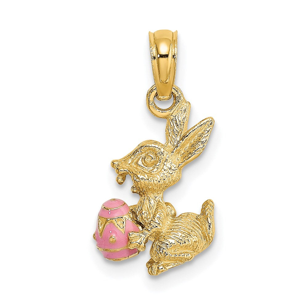Image of ID 1 14k Yellow Gold 3-D Pink Enameled Easter Bunny w/Egg Charm