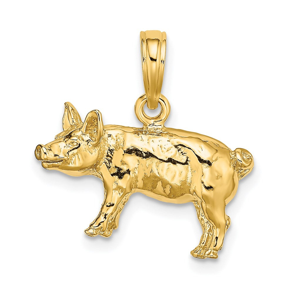 Image of ID 1 14k Yellow Gold 3-D Textured Farm Pig Charm