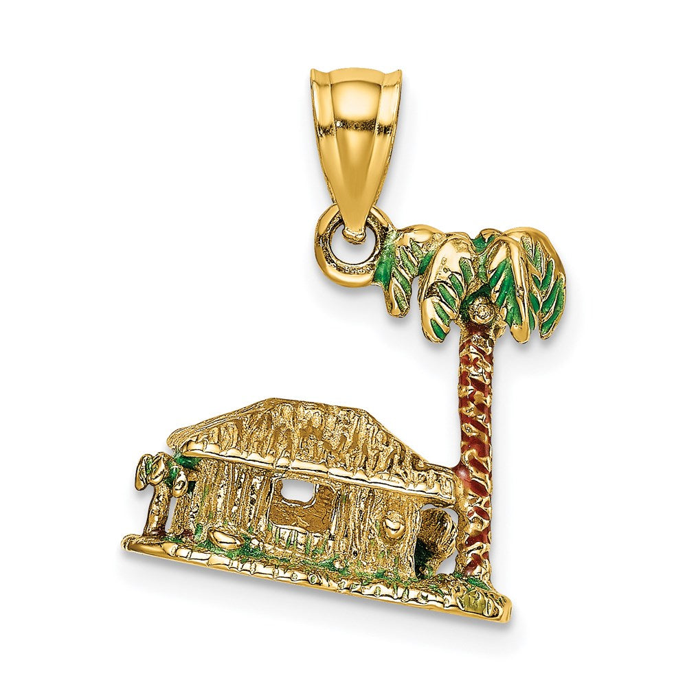 Image of ID 1 14k Yellow Gold 3-D W/Enamel Palm Tree and Hut Charm