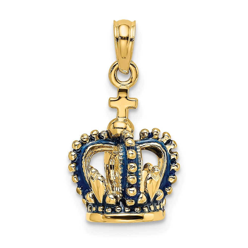 Image of ID 1 14k Yellow Gold 3-D w/ Blue Enamel Crown Charm