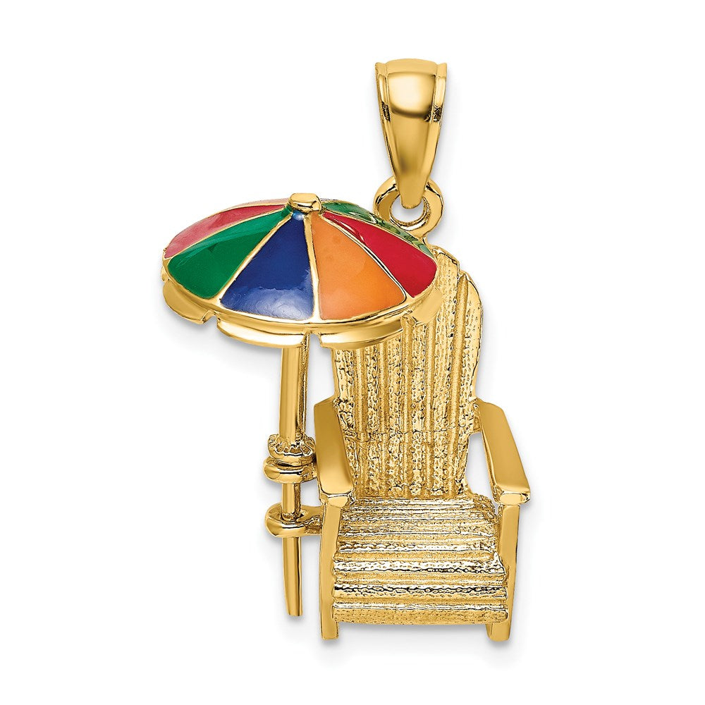 Image of ID 1 14k Yellow Gold 3-D w/ Enamel Umbrella Beach Chair Charm
