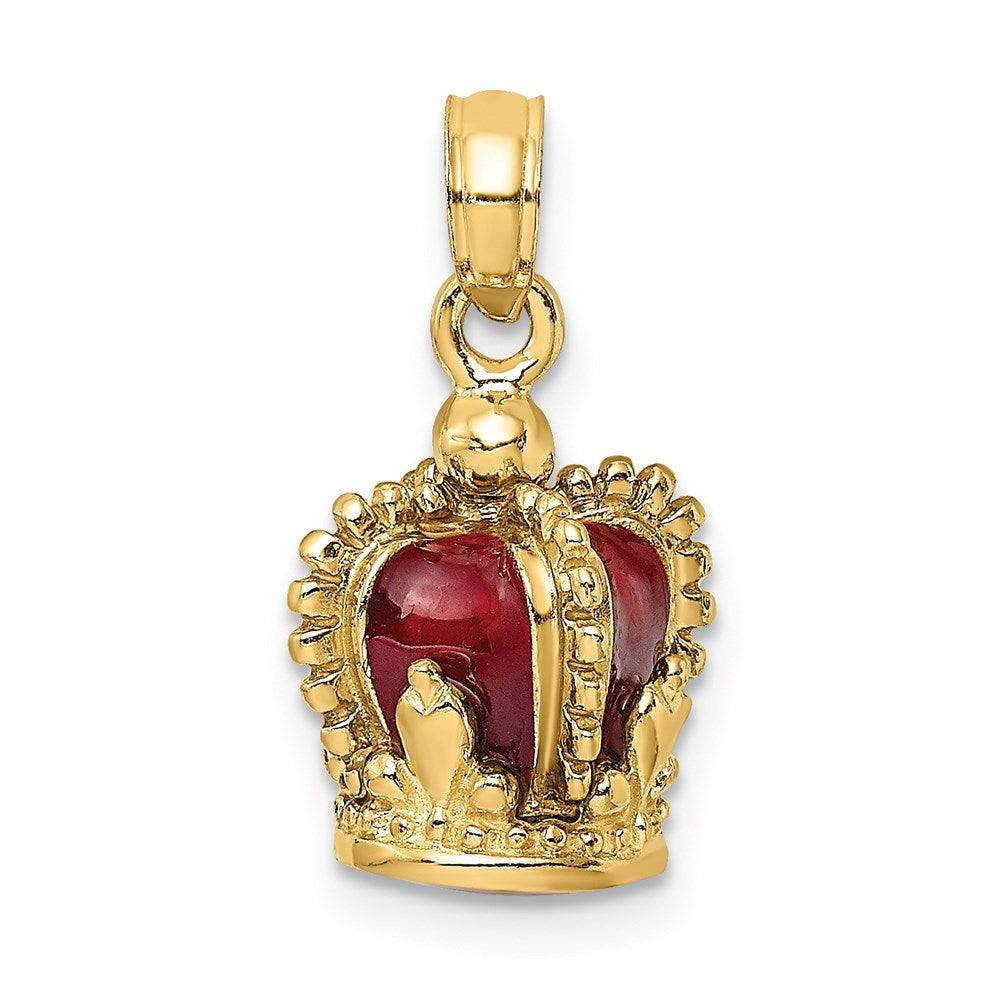 Image of ID 1 14k Yellow Gold 3-D w/ Red Enamel Inside Crown Charm