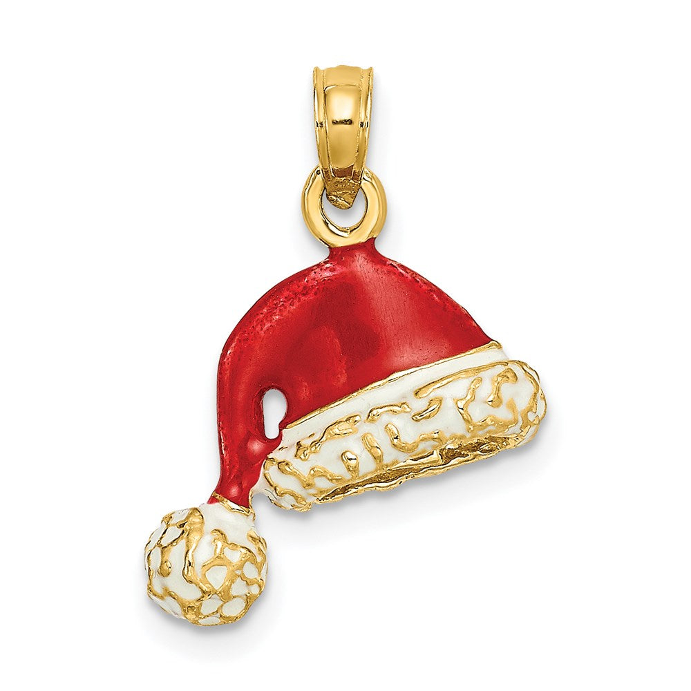 Image of ID 1 14k Yellow Gold 3-D w/ Red and White Enamel Santa Hat Charm