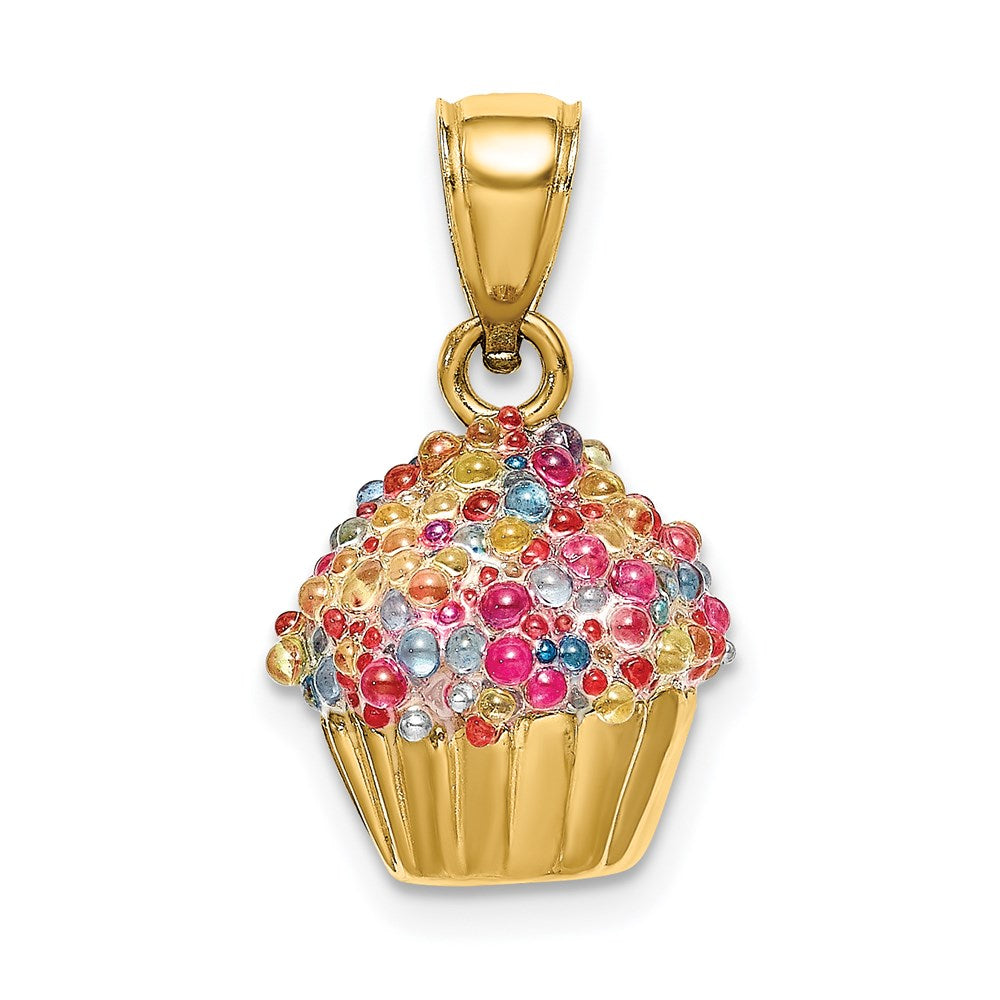 Image of ID 1 14k Yellow Gold 3-D w/Colored Bead Icing Cupcake Charm